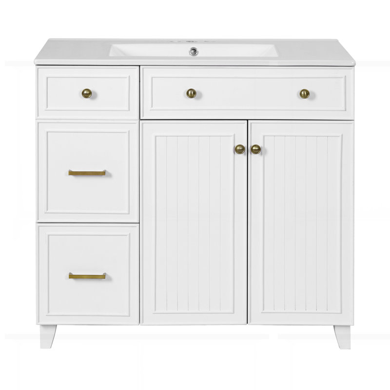 36" Bathroom Vanity with Ceramic Sink, White