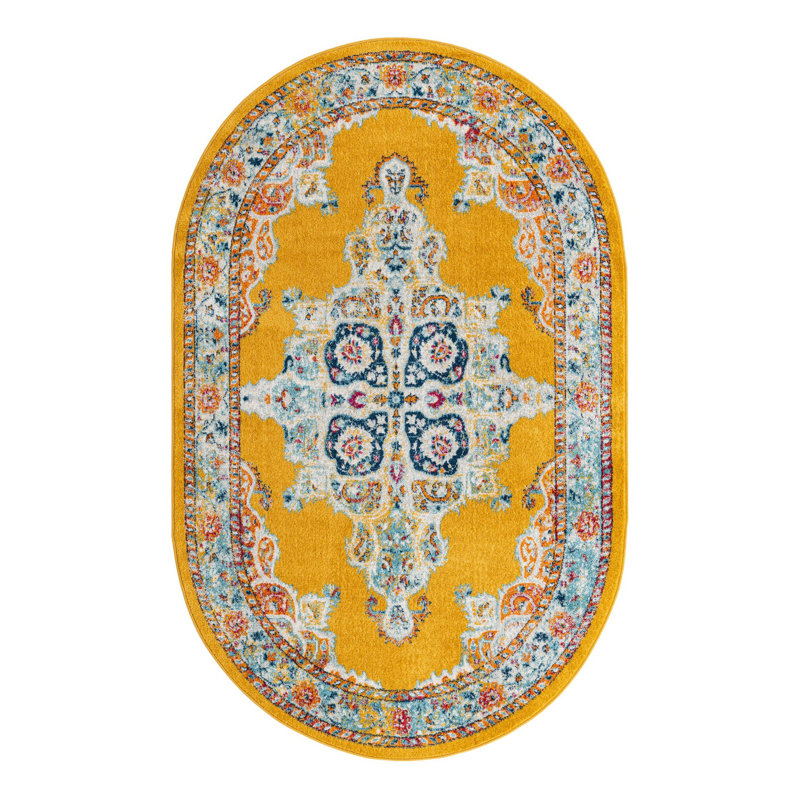 Tapis oriental jaune Armgard, Ovale 5 pi x 8 pi