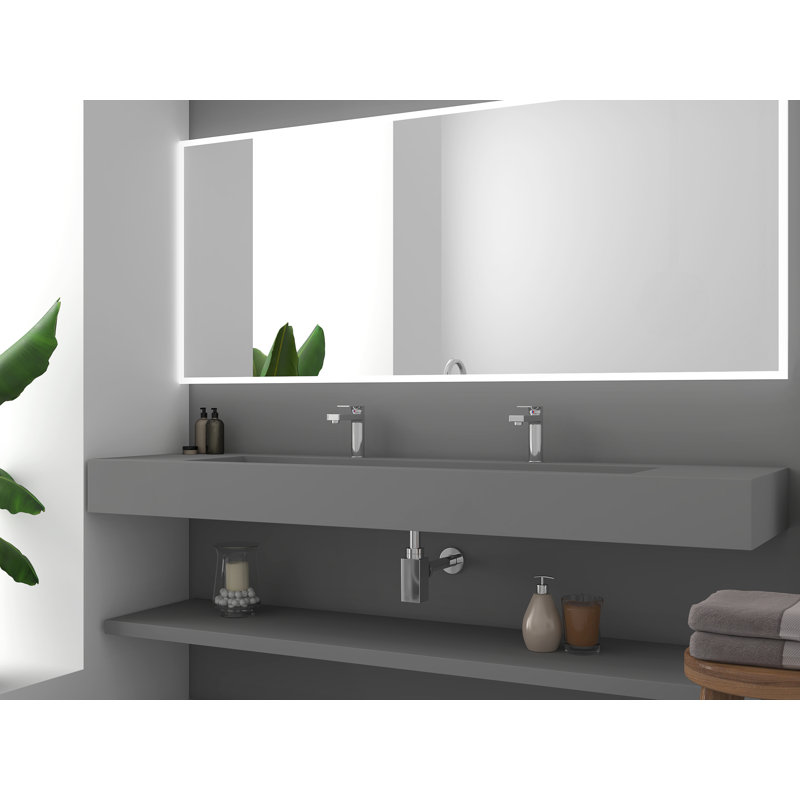 Lavabo de salle de bain mural rectangulaire 72 po Pyramid, Gris, Aucun trou