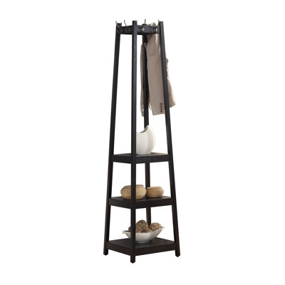 Vassen Coat Rack W/ 3-Tier Storage Shelves In Black Finish