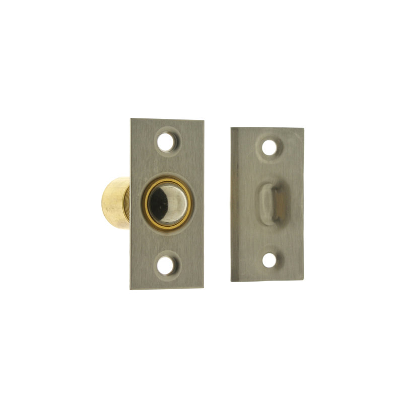 Solid Brass Narrow Square Roller Ball Catch, Satin Nickel
