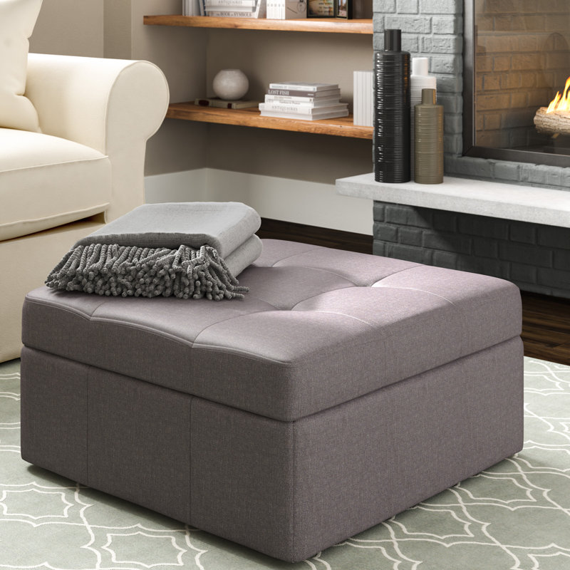 Upholstered Ottoman, Brown Gray Linen