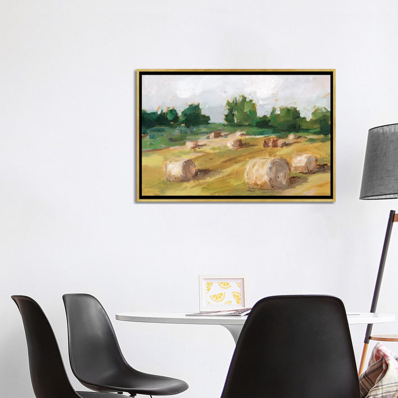 "Hay Field I" par Ethan Harper, reproduction d’art, H 26 po x l 40 po x 1,5 po, Toile encadrée d'or, Pas de tapis