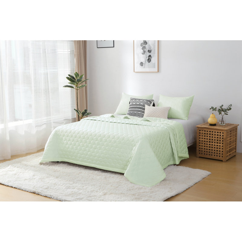 Ensemble de courtepointe en microfibre Better Style Home, Courtepointe pour lit simple + 1 taie décorative , Vert clair
