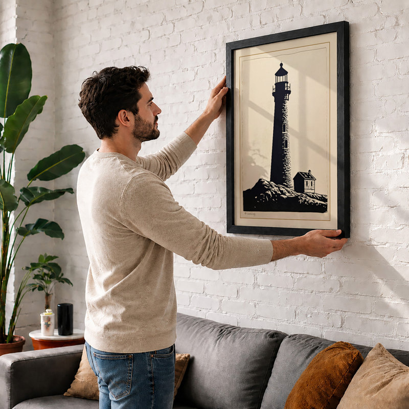 Sentinel by the Shore Coastal - Framed Print, A1 - 84.1 x 59.4 cm, Black