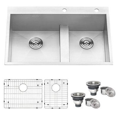 Tirana Low Wide-Divide 33" L x 22" W Double Basin Drop-In Kitchen Sink