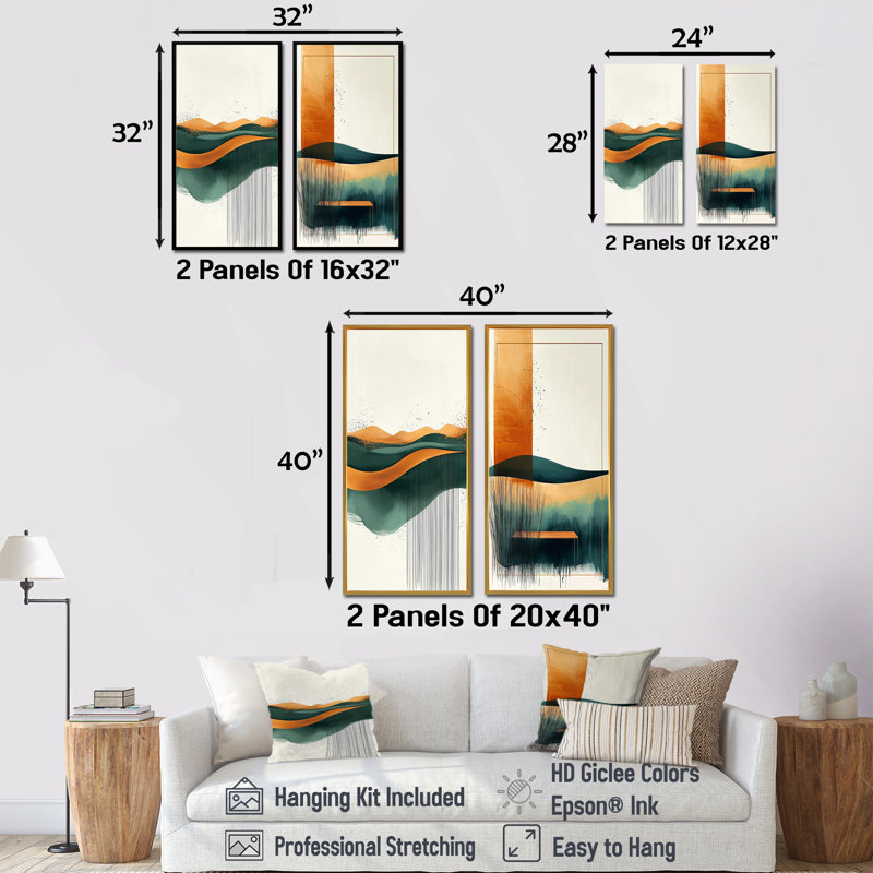 Ensemble de 2 pièces d'art mural brun «Tranquility Meadow I», Ne s’applique pas, Toile tendue sur cadre, H 28 po x l 24 po