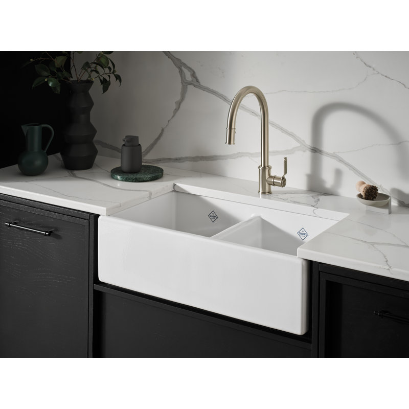 Shaker™ 35" L x 18" W Double Basin Farmhouse Kitchen Sink, White
