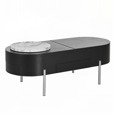 47.2''Lift Top Coffee Table with 360-degree Marble-patterned rotating tray,Hidden Compartment, Partially Assembled Wooden Center Table, Modern Oval Li -  Latitude Run®, A571A01BA5864F329866664BD265A6A6