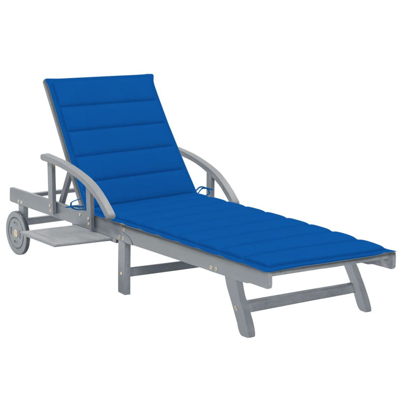 Stanstead 80" Long Acacia Single Chaise with Cushions, Royal Blue