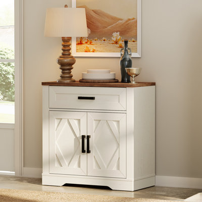 Farmhouse Buffet Cabinet With Storage, 31.5" W Wood Sideboard With Drawers & Doors, Modern Rustic Coffee Bar Cabinet, Accent Credenza For Kitchen Dining Room Living Room, Antique White