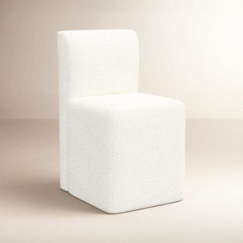 Mendy Upholstered Dining Chair with Casters, Classic Snow Boucle