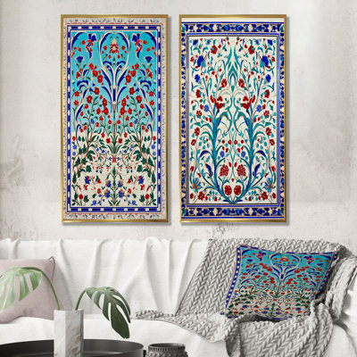 Porte de carrelage bleu marocain II - ensemble de 2 reproductions d'art mural