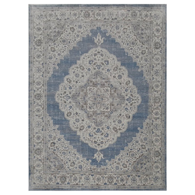 Oriental Machine Made Blue / Cream Area Rug