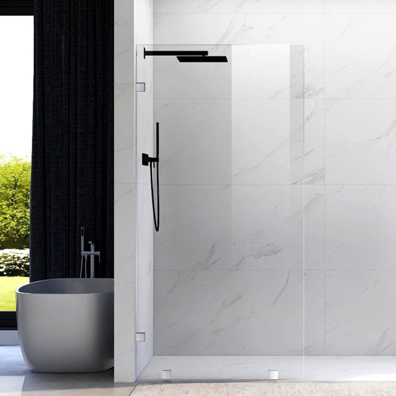 UKH07B2 30 in. W x 80 in. H Frameless Fixed Shower Glass Panel in Brushed Nickel with 3/8 in. Clear Tempered Glass