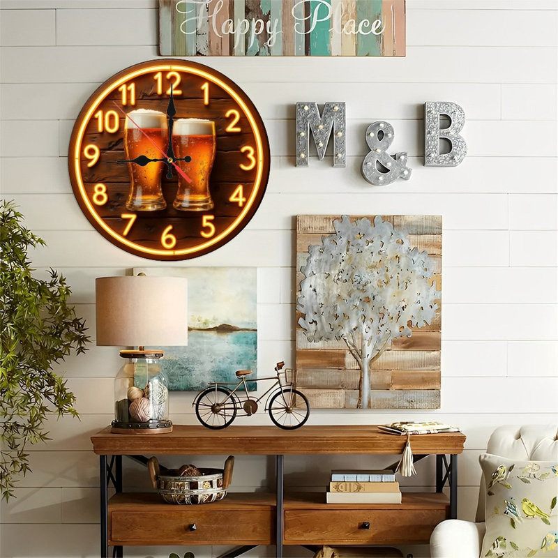 Horloge murale 10 po en MDF rond avec mouvement à quartz silencieux et crochet sans perceuse (piles AA non incluses)