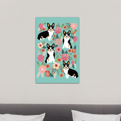 « corgi floral collage ii », impression sur toile tendue