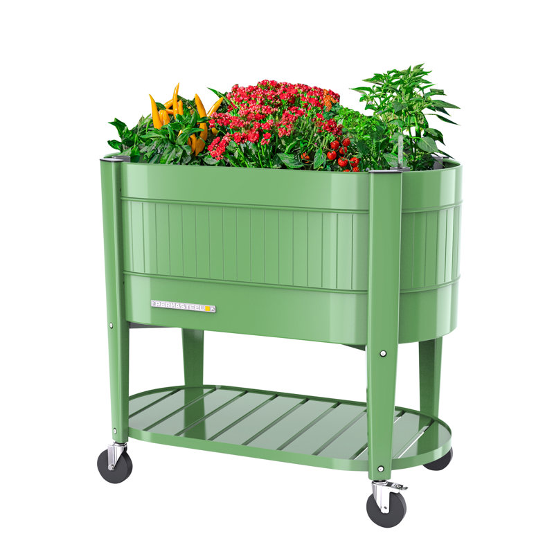 Lit de jardin surélevé avec pattes Permasteel, Vert olive