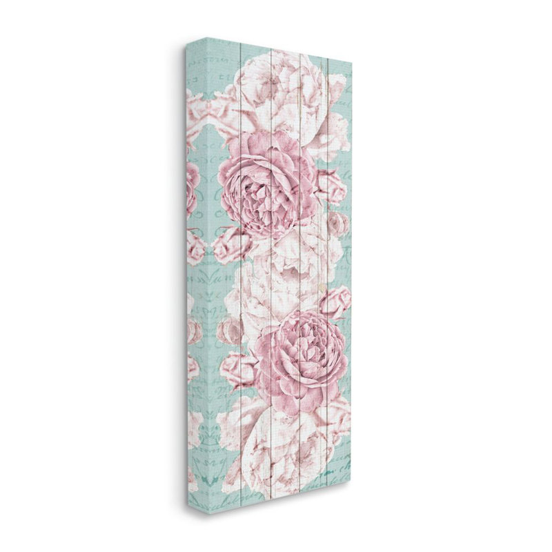 « fleur florale bleu rose » par kim allen-impression sur bois, Toile tendue, H 40 po x l 17 po x P 1,5 po