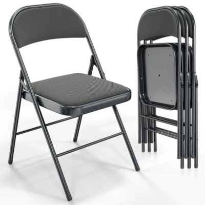 Ensemble de 4 chaises pliantes avec sièges rembourrés, structure en métal avec siège et dossier en tissu, capacité de 350 lb, ensemble de 4 chaises pliantes rembourrées avec coussin