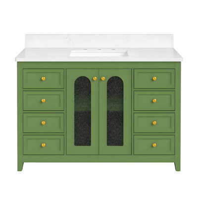 Meuble-lavabo autoportant vert Faul avec comptoir en pierre artificielle 48 po Faul
