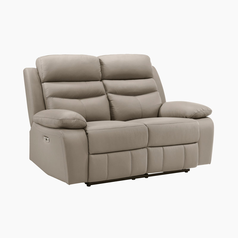 Kaniel " Modern and Contemporary Top Grain Leather Power Double Reclining Loveseat with One-Touch Power Control, USB Charging Ports