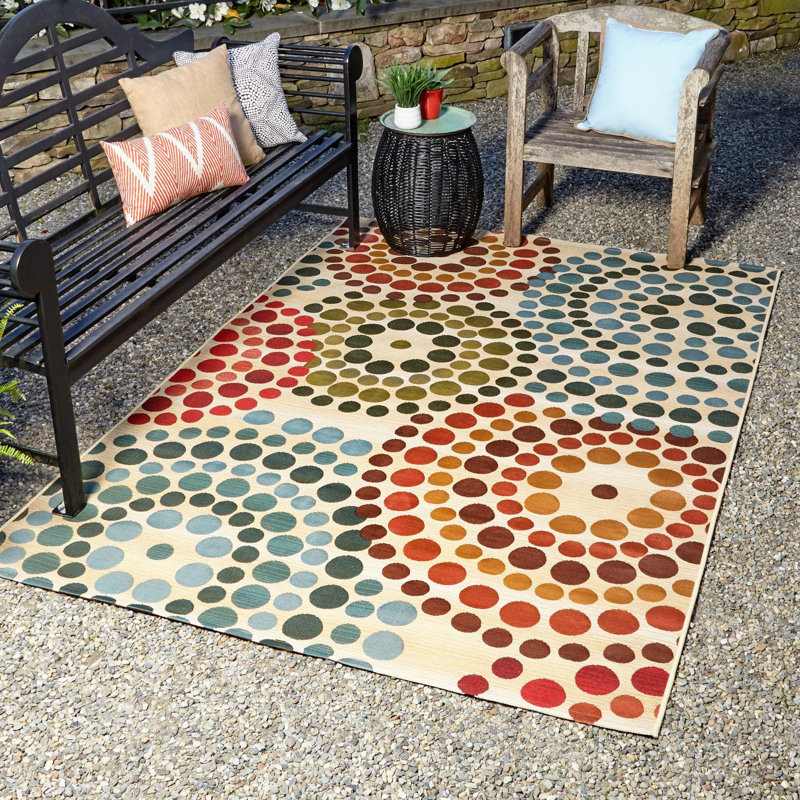 Tapis intérieur / extérieur vert / beige / rouge / turquoise Deweese, Rectangle 3 pi 3 po x 5 pi 3 po