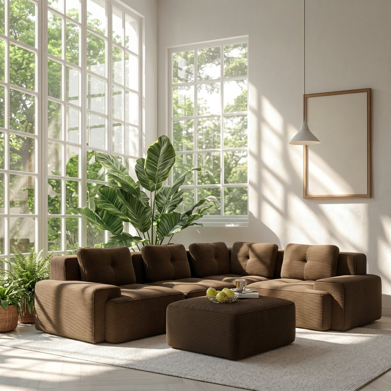 Canapé modulaire en tissu velours côtelé 4 places UI Furniture l 115 po x P 115 po x H 28 po