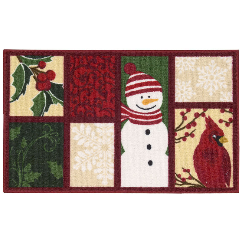 Tapis en aires rouge/vert/beige bonhomme de neige