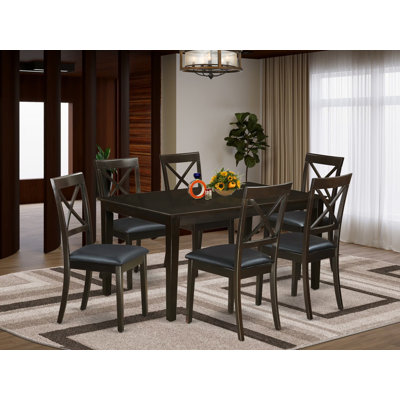 Ensemble de table de salle à manger moderne 7 pièces composé d'une table rectangulaire en bois et de 6 chaises rembourrées en similicuir, 36 x 60 pouces, cappuccino