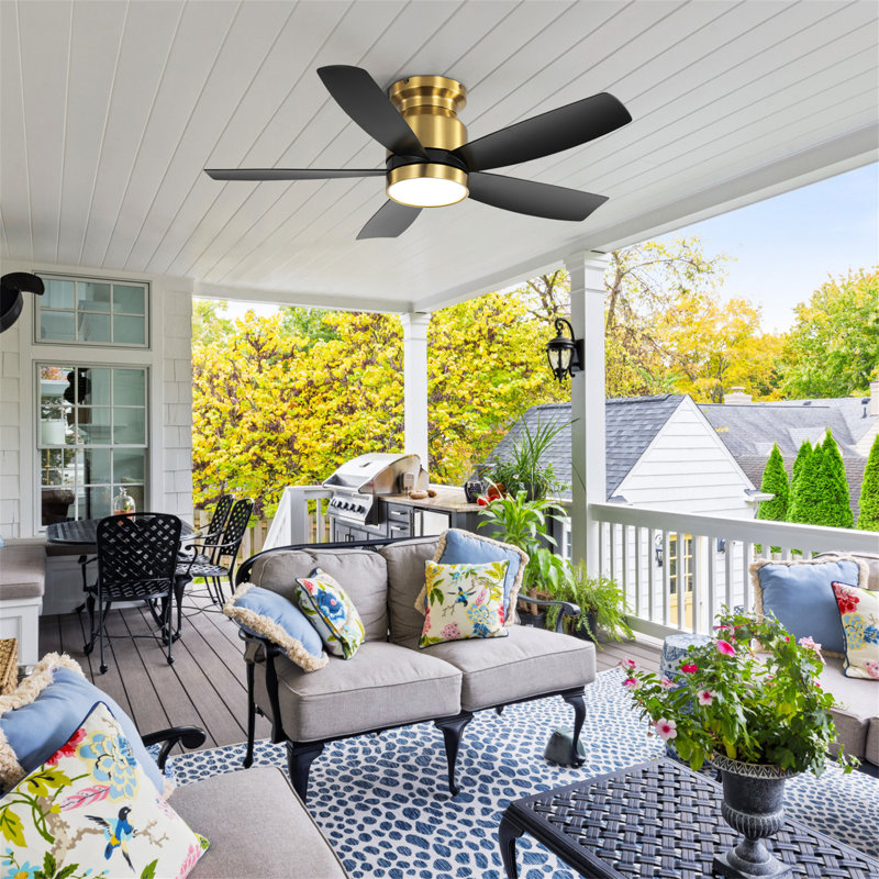 42 Inch Flush Mount Ceiling Fans With LED Light 22W And Remote Control 5 ABS Fan Blades For Bedroom Patio, Gold