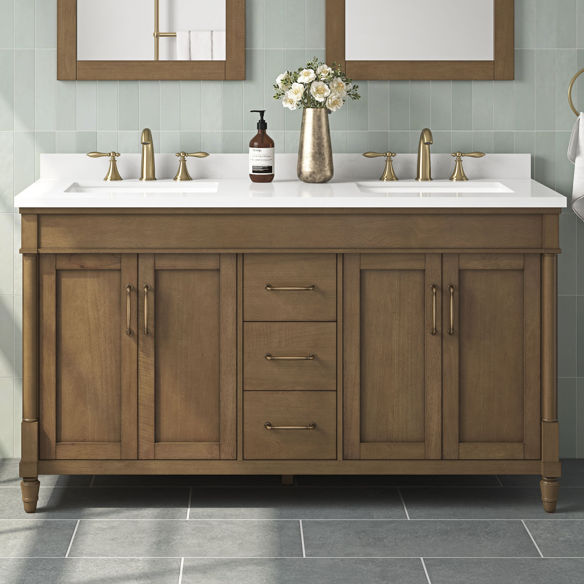 Birch Lane™ 60'' Double Bathroom Vanity with Engineered Marble Top ...