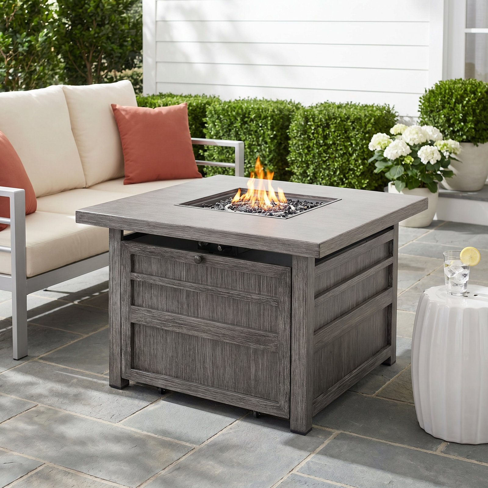 Square Fire Pit Table with Lid