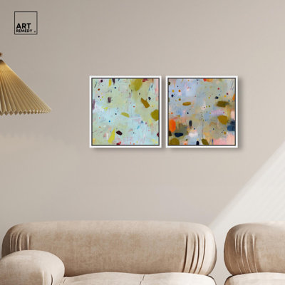 Gestural Dialogue Canvas Print Modern Abstract Art Set by Art Remedy, White Frame, 12 x 12