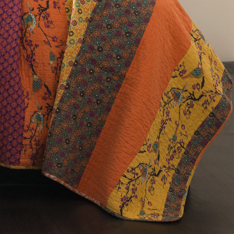 Royal Empire Cotton Reversible 3 Piece Quilt Set, King Quilt + 2 King Shams, Tangerine