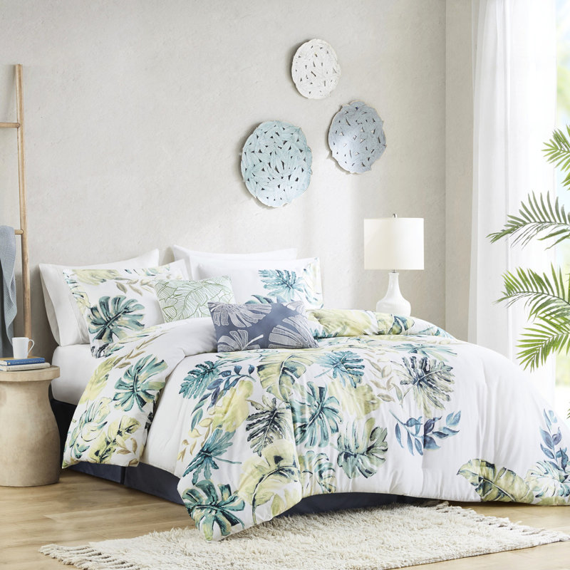 Édredon 6 pièces pour très grand lit - Coton avec charmante plante tropicale multicolore