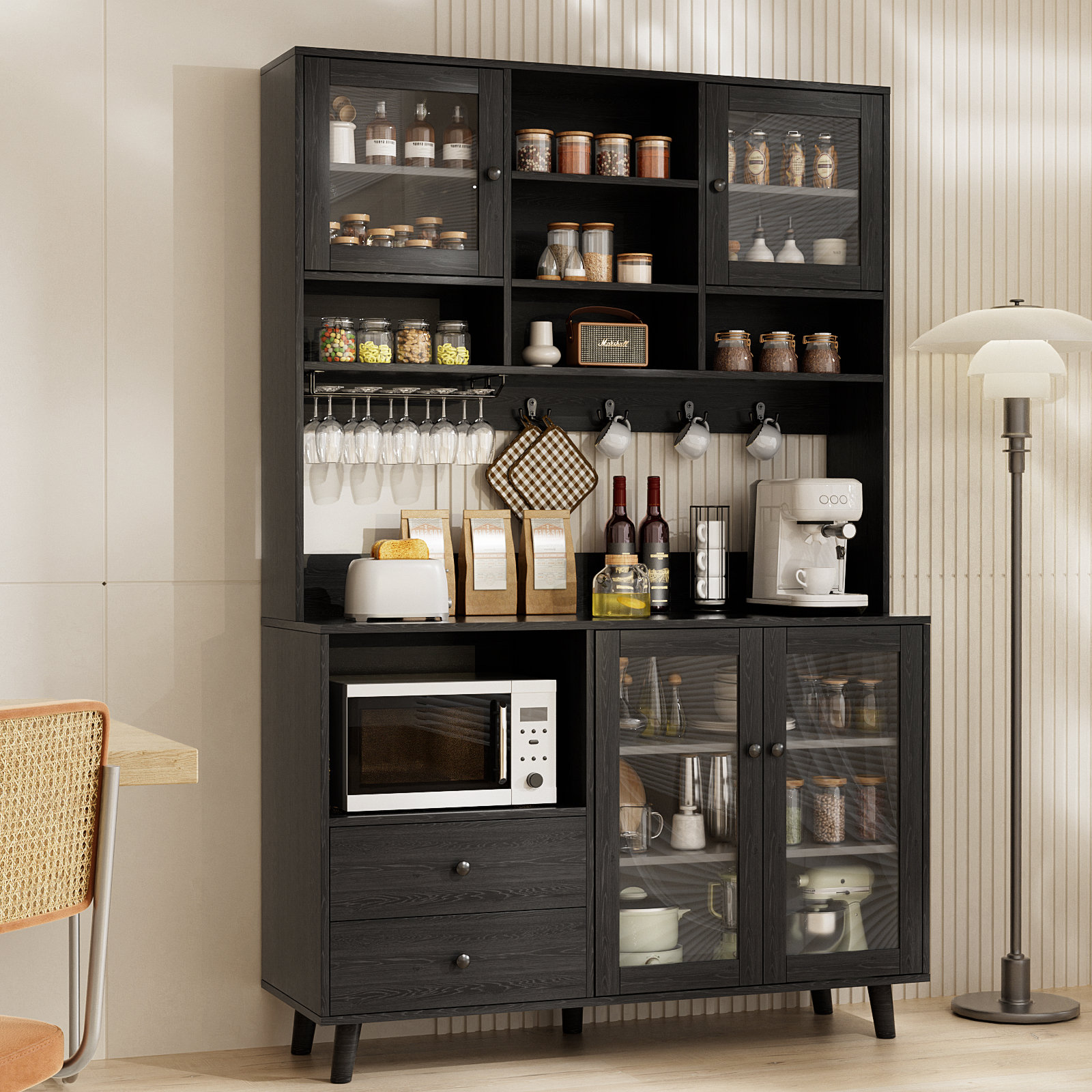 George Oliver Kitchen Pantry With Glass Door And Microwave Shelf & Reviews | Wayfair