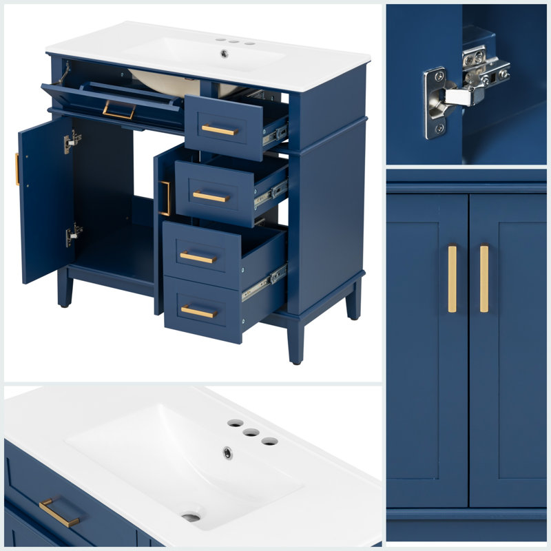 Meuble-lavabo 36 po avec lavabo et tiroirs 36 po, Bleu