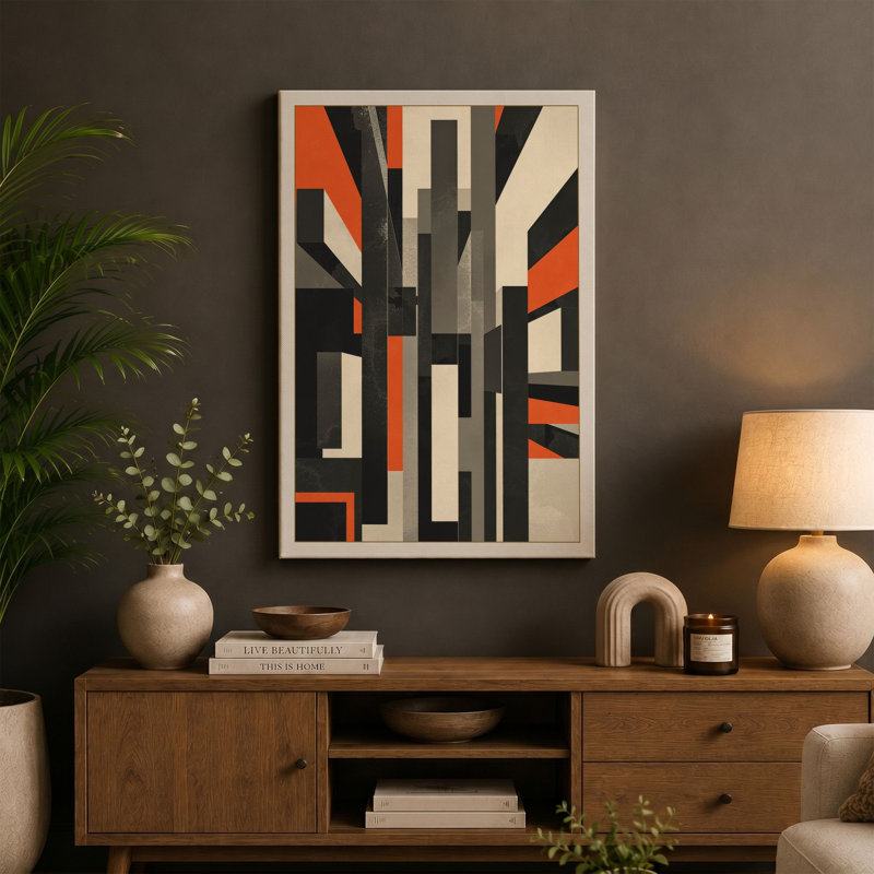 Industrial Geometry Geometric - Wrapped Canvas, 24x16 - 61.0 x 40.6 cm, Cream Border