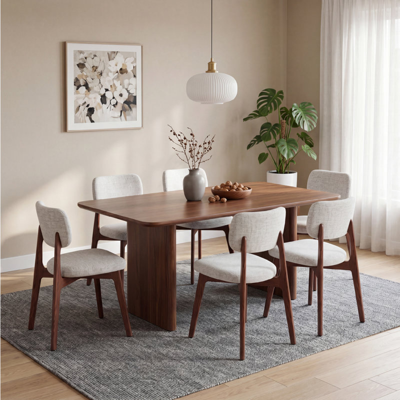 Chaise d'appoint rembourrée en bois massif, Dark Brown Wood, Beige