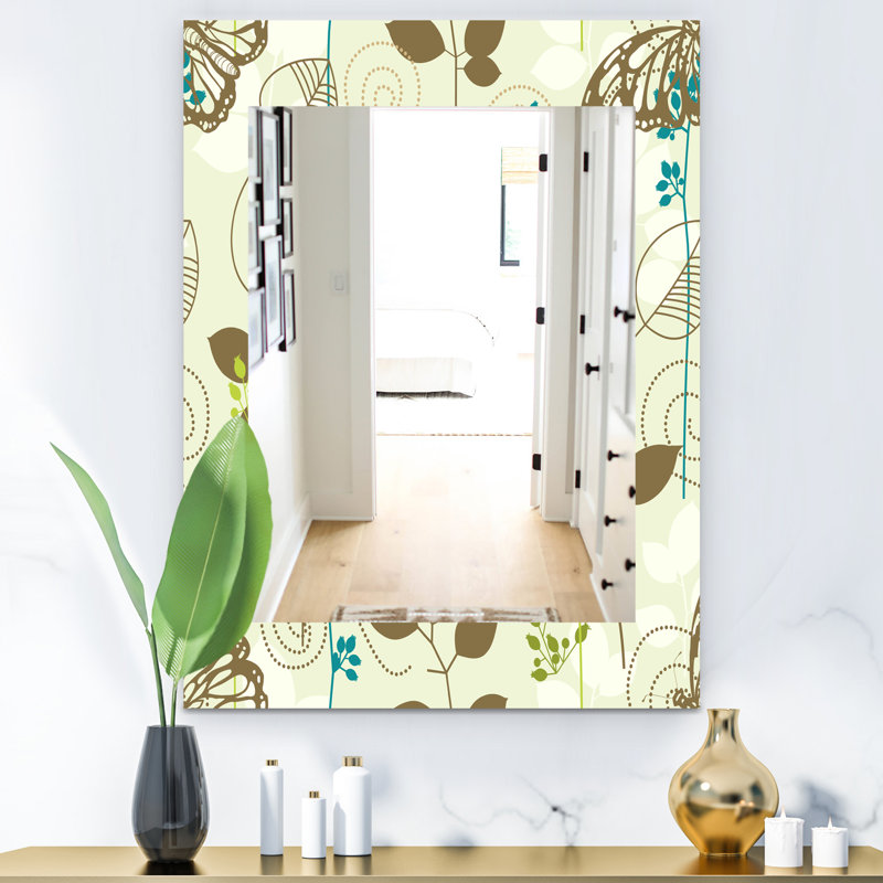 Miroir mural traditionnel avec papillon des feuilles, H 24 po x l 32 po