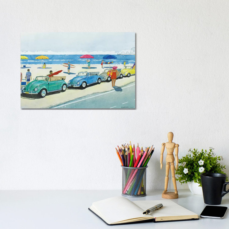 Retro Beetle Beach by Cory Clifford - Painting on Canvas, Wrapped Canvas, 20.32cm H x 30.48cm W x 1.91cm D
