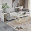 105Cm Modular Coffee Table Set (Set Of 2), Nesting C-Table With Multi-Level Shelves, Wood Grain, Gold & Black-1779457733