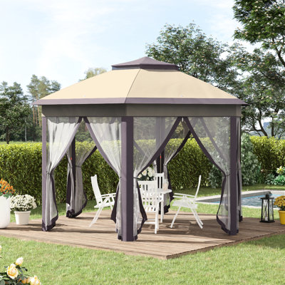 Hexagonal Gazebo With - Canopy And Steel Supporting Frame 13.3' X Event Tent Mesh Netting