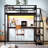 Queen Loft Bed Frame With Desk And With Storage Function Stairs, Metal Material Loft Bed Frames With Led Lighting Function Lights, With Usb Charging Function Ports, Multifunctional Iron Nets And Noise-Free, In Black Finish-342042256