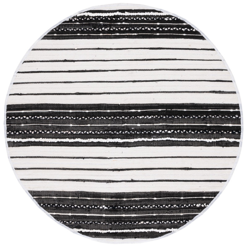 Tapis rayé noir / ivoire Courchevel, Rond 6 pi