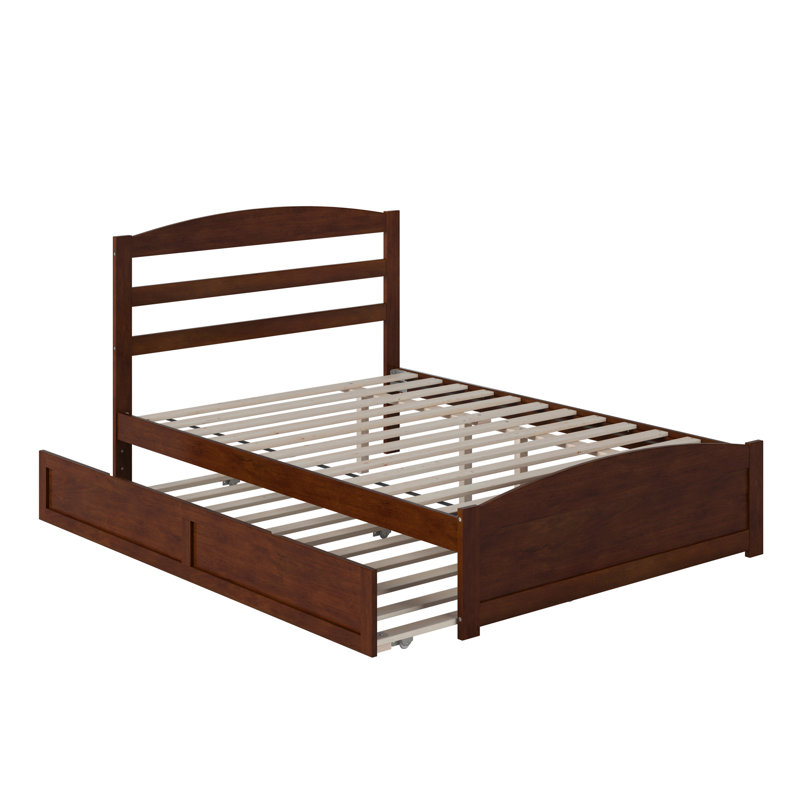 Elliana Solid Wood Platform Bed with Footboard & Trundle, Walnut, Full / Double