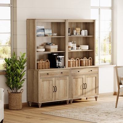 Scarlett Sideboard Cabinet With Bar Hutch, Buffet Cabinet With 2 Drawers And 5 Tier Shelves, 68''