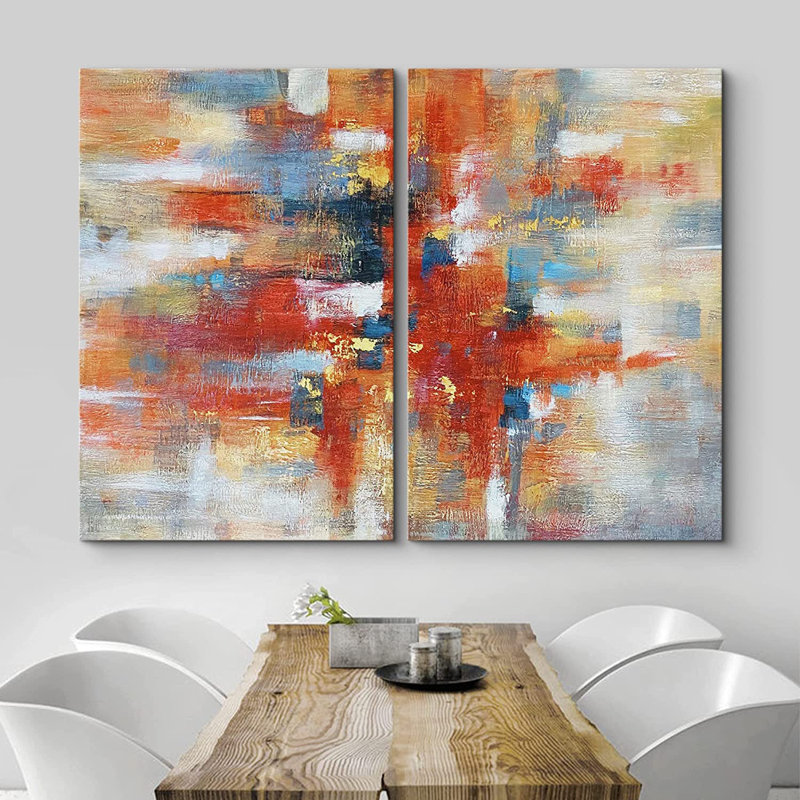 «Grunge Abstract Paint Effect Vibrant Red Graffiti Stroke Collage», reproduction sur toile 2 pièces, Toile tendue