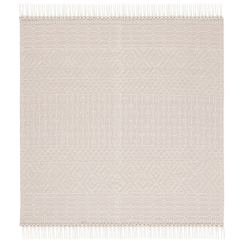 Aldeline Hand-Woven Flateweave Wool Ivory Area Rug, Square 8'
